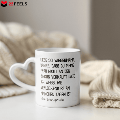 22Feels® Schwiegermutter Geschenk von Schwiegersohn bzw. Bräutigam - Tasse mit Spruch (Herzhenkel, Weiss, 320ml)-Tasse Weiss Herzhenkel 320ml-22Feels