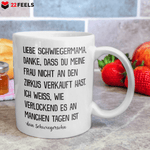 22Feels® Geschenk für Schwiegermutter von Schwiegersohn - Tasse mit Spruch: Zirkus (Weiss, 320ml)-Weisse Tasse 320ml-22Feels