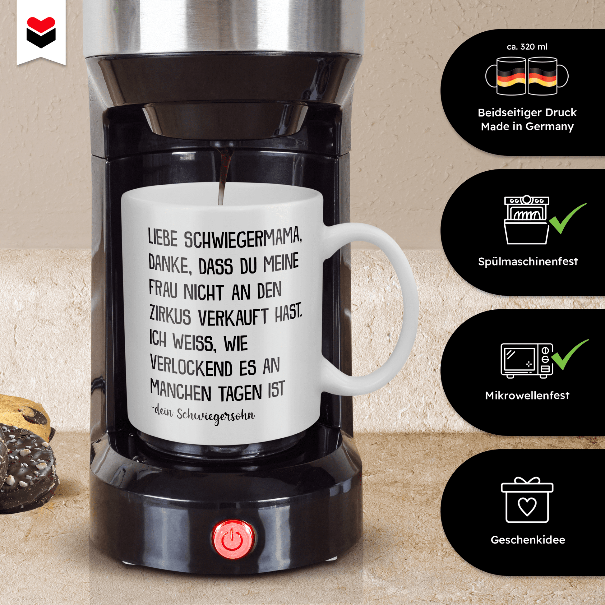 22Feels® Geschenk für Schwiegermutter von Schwiegersohn - Tasse mit Spruch: Zirkus (Weiss, 320ml)-Weisse Tasse 320ml-22Feels