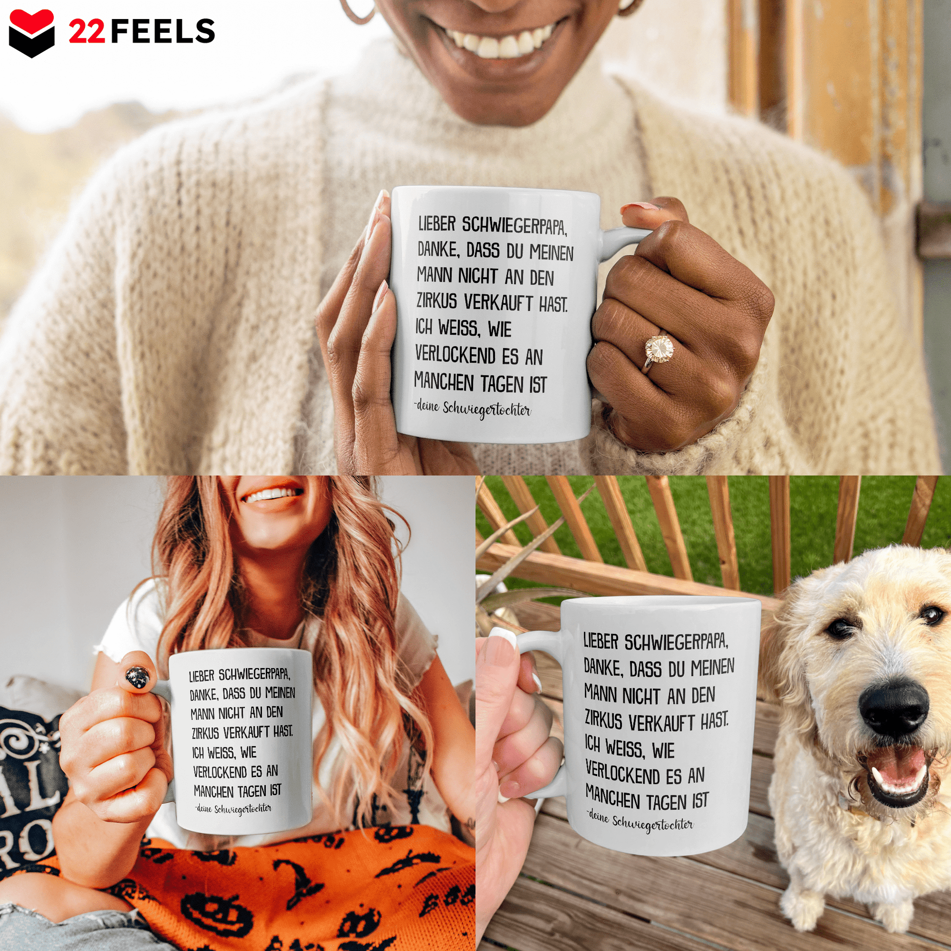 22Feels® Geschenk für Schwiegervater von Schwiegertochter - Tasse mit Spruch: Zirkus (Weiss, 320ml)-Weisse Tasse 320ml-22Feels