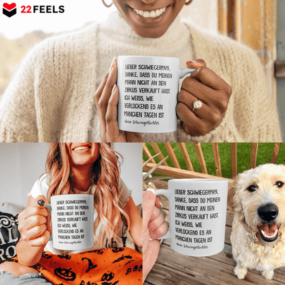22Feels® Geschenk für Schwiegervater von Schwiegertochter - Tasse mit Spruch: Zirkus (Weiss, 320ml)-Weisse Tasse 320ml-22Feels