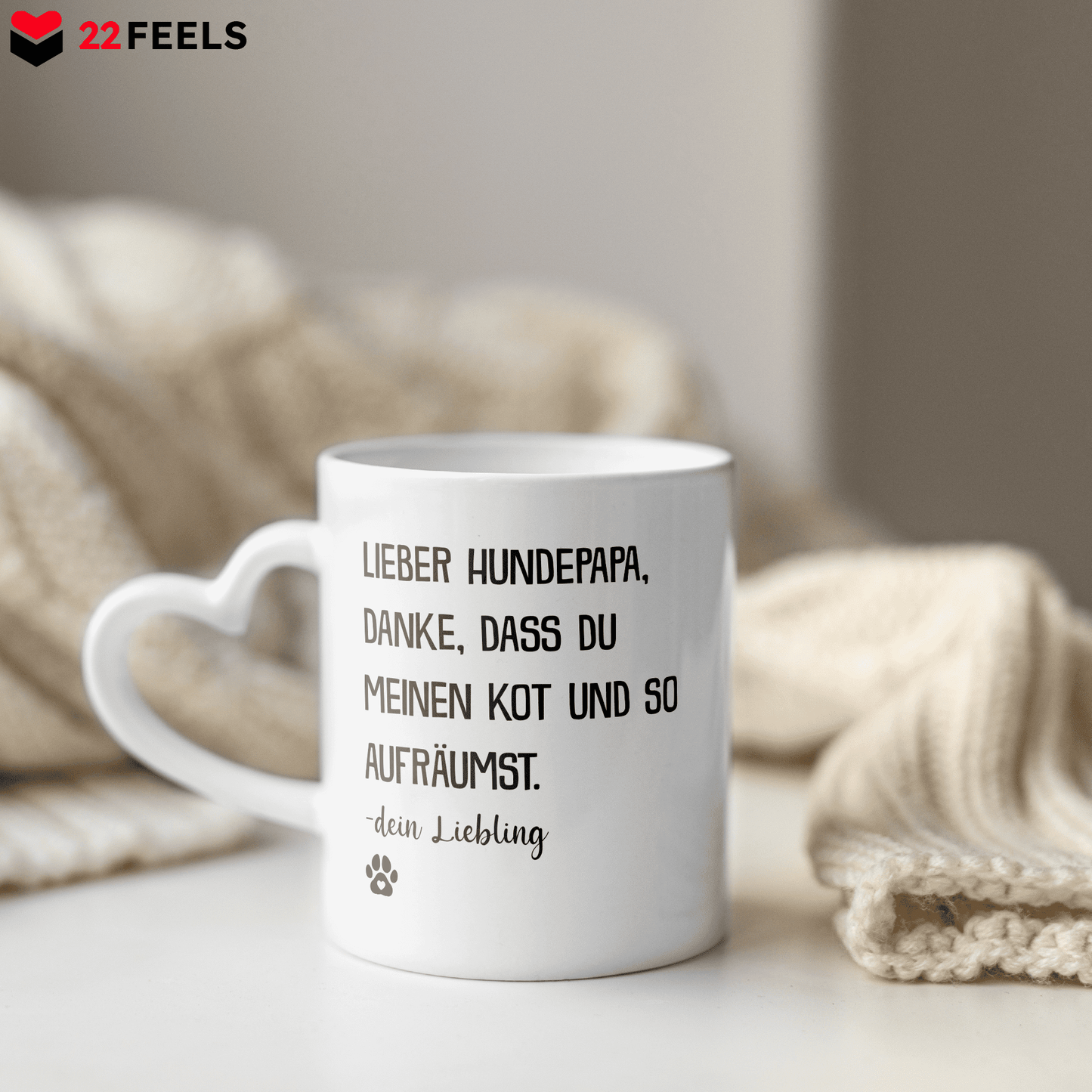 22Feels® Hundepapa Geschenk - Tasse mit Spruch (Herzhenkel, Weiss, 320ml)-Tasse Weiss Herzhenkel 320ml-22Feels