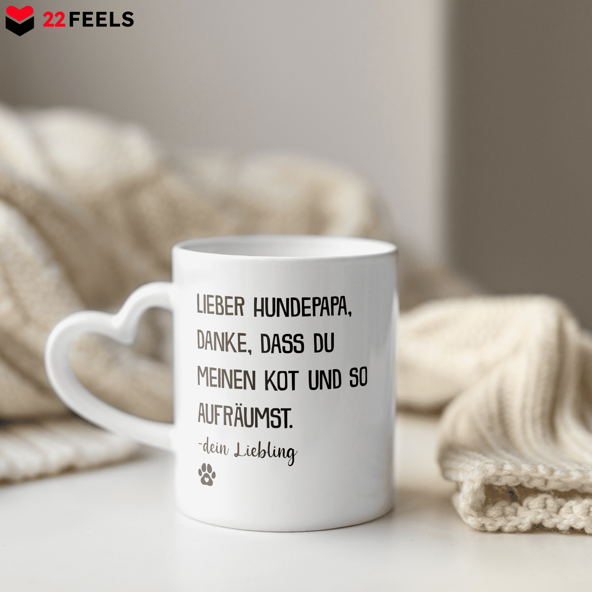 22Feels® Hundepapa Geschenk - Tasse mit Spruch (Herzhenkel, Weiss, 320ml)-Tasse Weiss Herzhenkel 320ml-22Feels