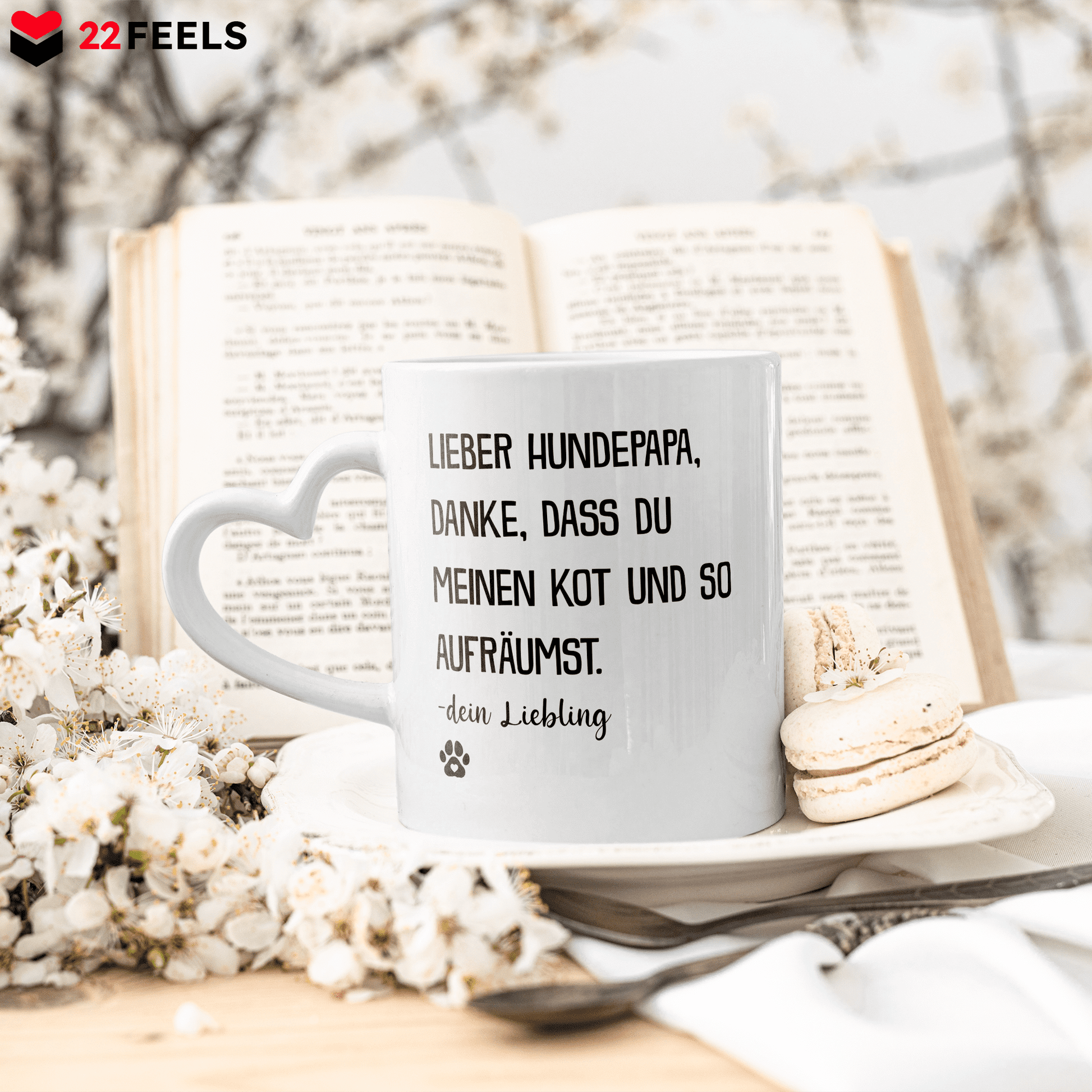22Feels® Hundepapa Geschenk - Tasse mit Spruch (Herzhenkel, Weiss, 320ml)-Tasse Weiss Herzhenkel 320ml-22Feels