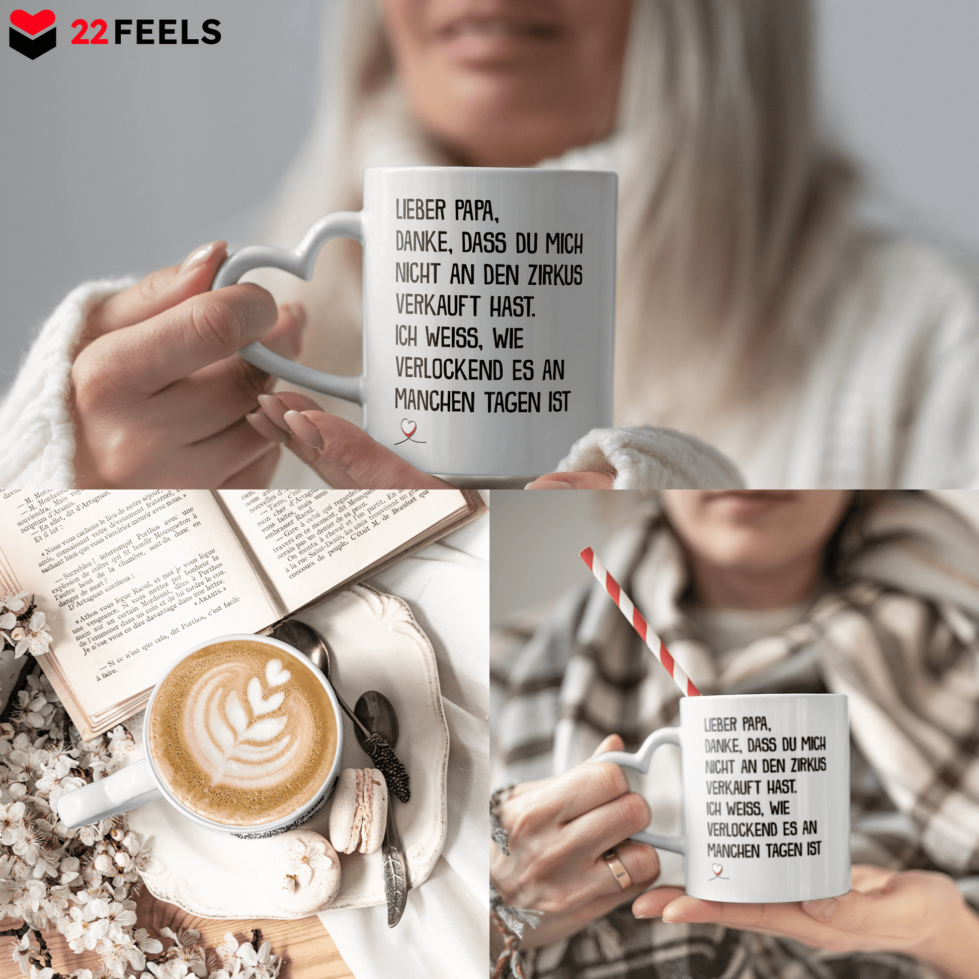 22Feels® Geschenk für Papas - Tasse mit Spruch (Herzhenkel, Weiss, 320ml)-Tasse Weiss Herzhenkel 320ml-22Feels