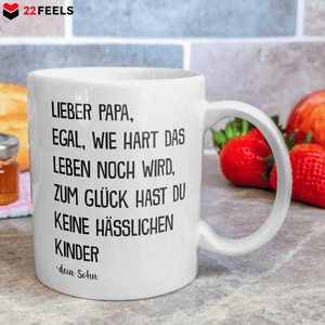 22Feels® Geschenk für Papa von Sohn - Spruch: Egal Wie Hart Das Leben Noch Wird (Weiss, 320ml)-Weisse Tasse 320ml-22Feels