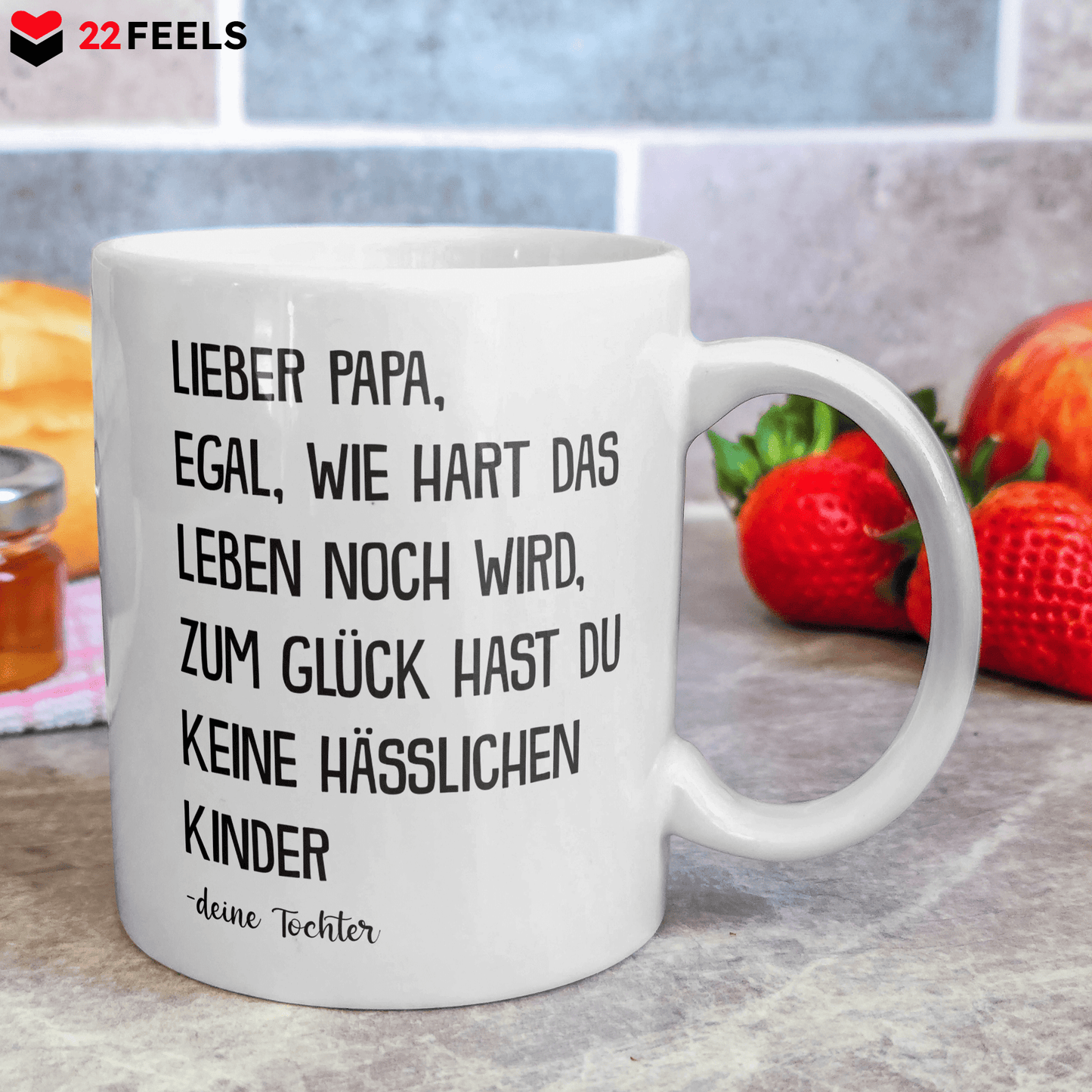 22Feels® Geschenk für Papa von Tochter - Spruch: Egal Wie Hart Das Leben Noch Wird (Weiss, 320ml)-Weisse Tasse 320ml-22Feels