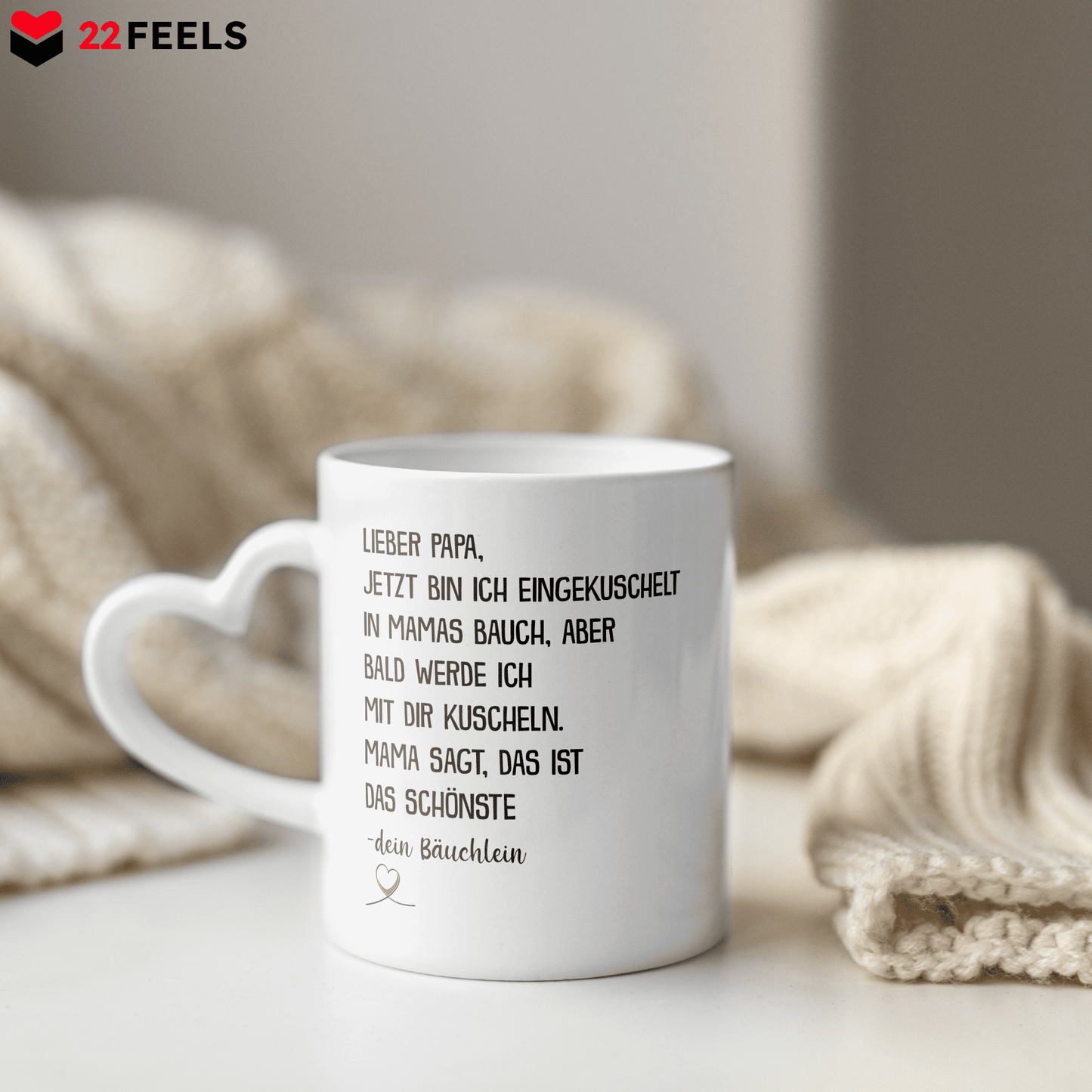 22Feels® Geschenk für Werdende Väter - Du Wirst Papa Tasse mit Spruch (Herzhenkel, Weiss, 320ml)-Tasse Weiss Herzhenkel 320ml-22Feels