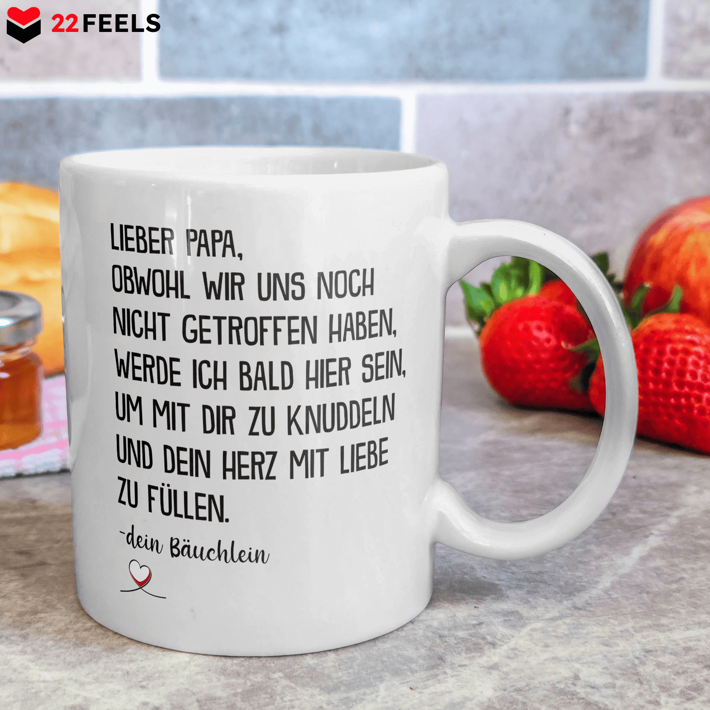 22Feels® Geschenk für werdende Väter - Du Wirst Papa Tasse mit Spruch: Obwohl Wir Uns Noch Nicht Getroffen Haben (Weiss, 320ml)-Weisse Tasse 320ml-22Feels