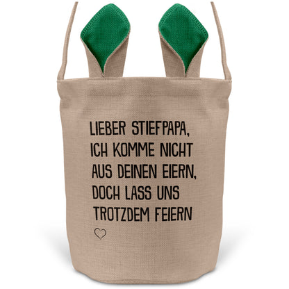 22Feels® Stiefpapa Stiefvater Osterkorb mit Henkel Ostergeschenk Tragetasche Ostern Deko Osternest Körbchen Hasenohren (Beige/Grün)-Ostern Tragetasche-22Feels
