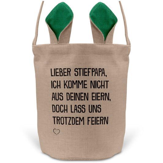 22Feels® Stiefpapa Stiefvater Osterkorb mit Henkel Ostergeschenk Tragetasche Ostern Deko Osternest Körbchen Hasenohren (Beige/Grün)-Ostern Tragetasche-22Feels