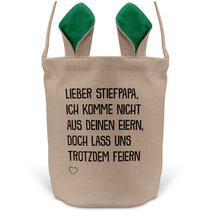 22Feels® Stiefpapa Stiefvater Osterkorb mit Henkel Ostergeschenk Tragetasche Ostern Deko Osternest Körbchen Hasenohren (Beige/Grün)-Ostern Tragetasche-22Feels