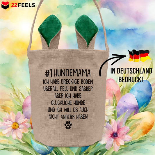 22Feels® Hundemama Frauchen Hunde Osterkorb mit Henkel Ostergeschenk Tragetasche Ostern Deko Osternest Körbchen Hasenohren (Beige/Grün)-Ostern Tragetasche-22Feels