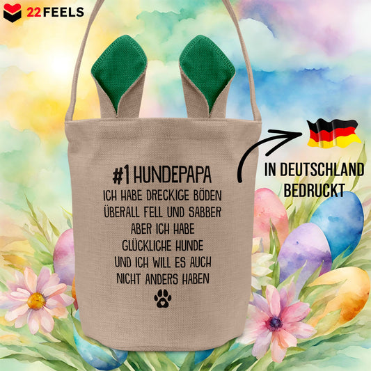 22Feels® Hundepapa Herrchen Hunde Osterkorb mit Henkel Ostergeschenk Tragetasche Ostern Deko Osternest Körbchen Hasenohren (Beige/Grün)-Ostern Tragetasche-22Feels