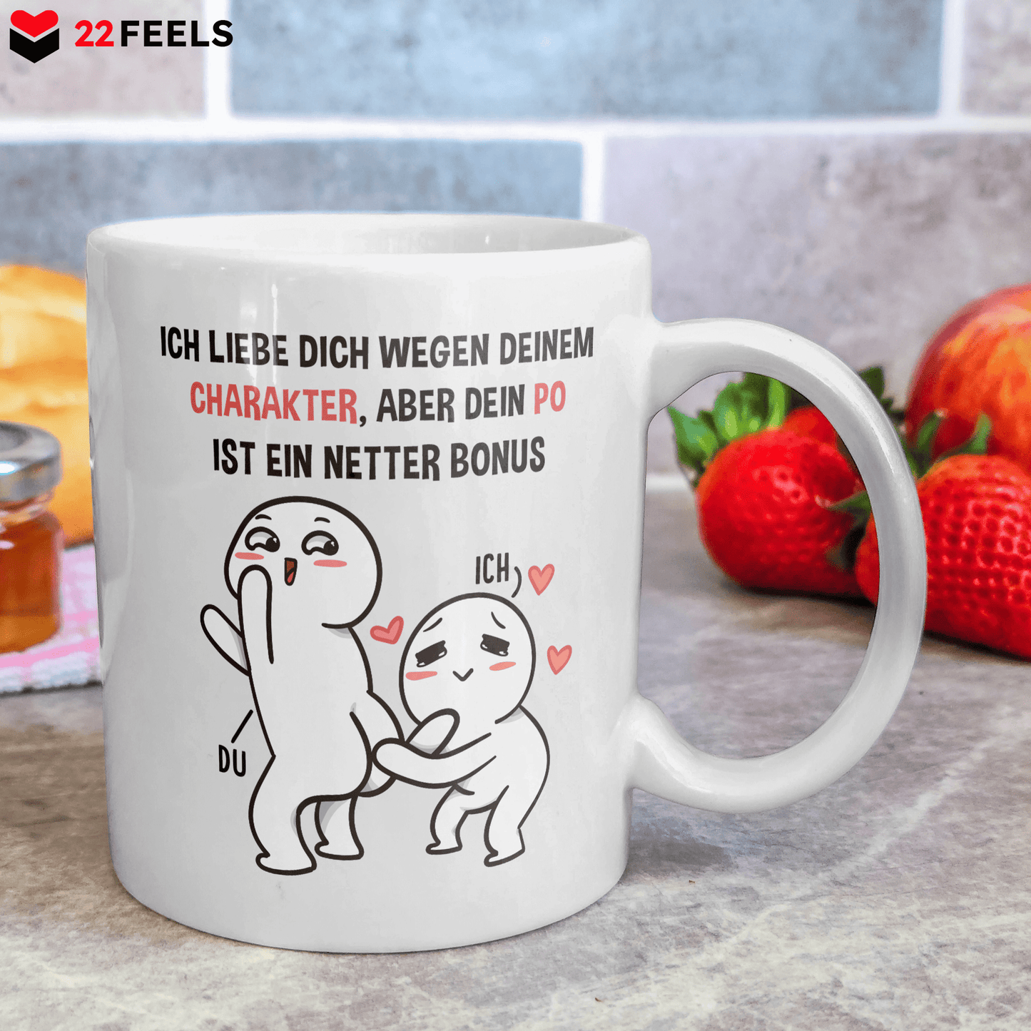 22Feels® Geschenk für Paare - Tasse mit Spruch: Ich Liebe Dich Wegen Deinem Charakter (Weiss, 320ml)-Weisse Tasse 320ml-22Feels