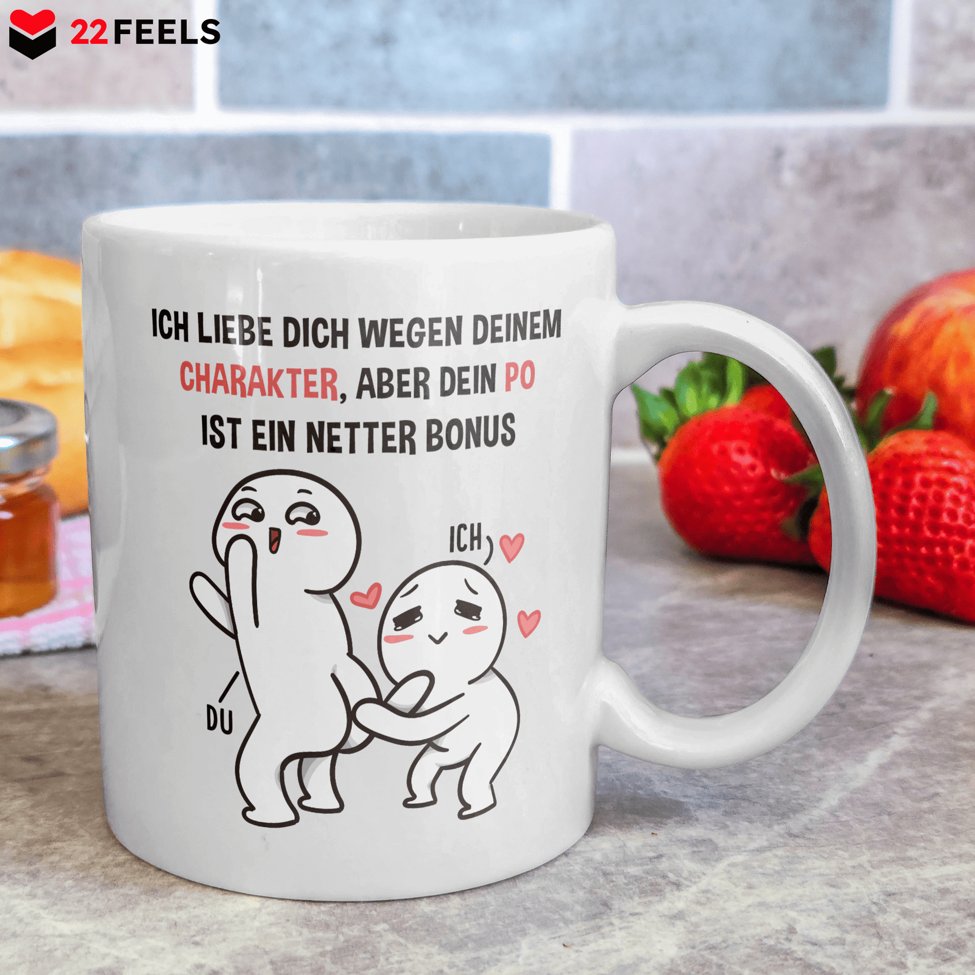 22Feels® Geschenk für Paare - Tasse mit Spruch: Ich Liebe Dich Wegen Deinem Charakter (Weiss, 320ml)-Weisse Tasse 320ml-22Feels