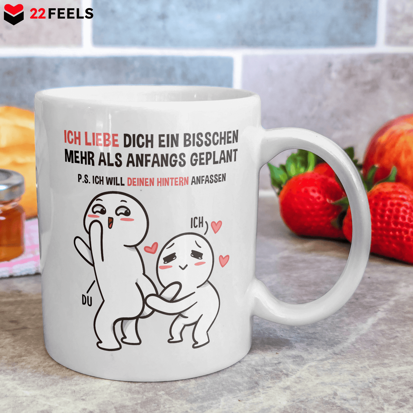 22Feels® Geschenk für Paare - Tasse mit Spruch: Ich Liebe Dich Ein Bisschen Mehr (Weiss, 320ml)-Weisse Tasse 320ml-22Feels