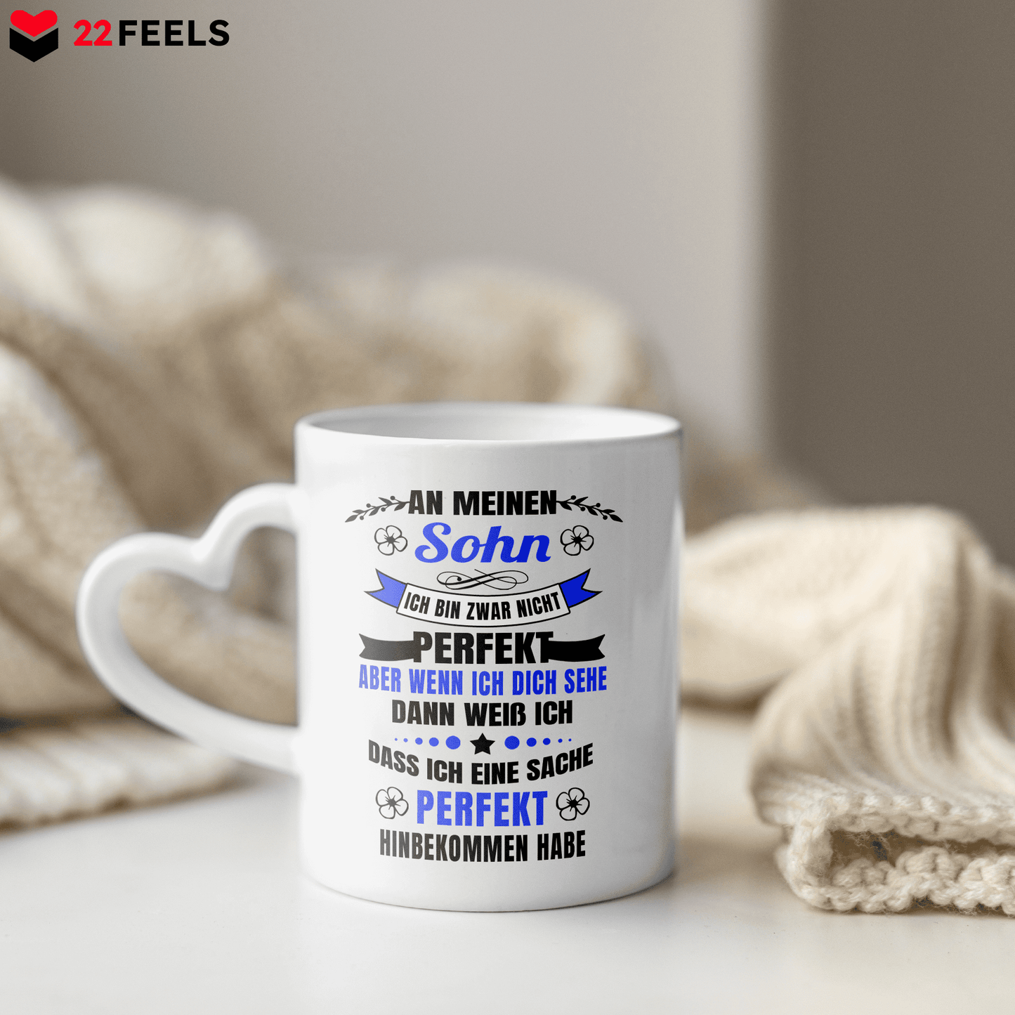 22Feels® Sohn Geschenk - Tasse mit Spruch (Herzhenkel, Weiss, 320ml)-Tasse Weiss Herzhenkel 320ml-22Feels