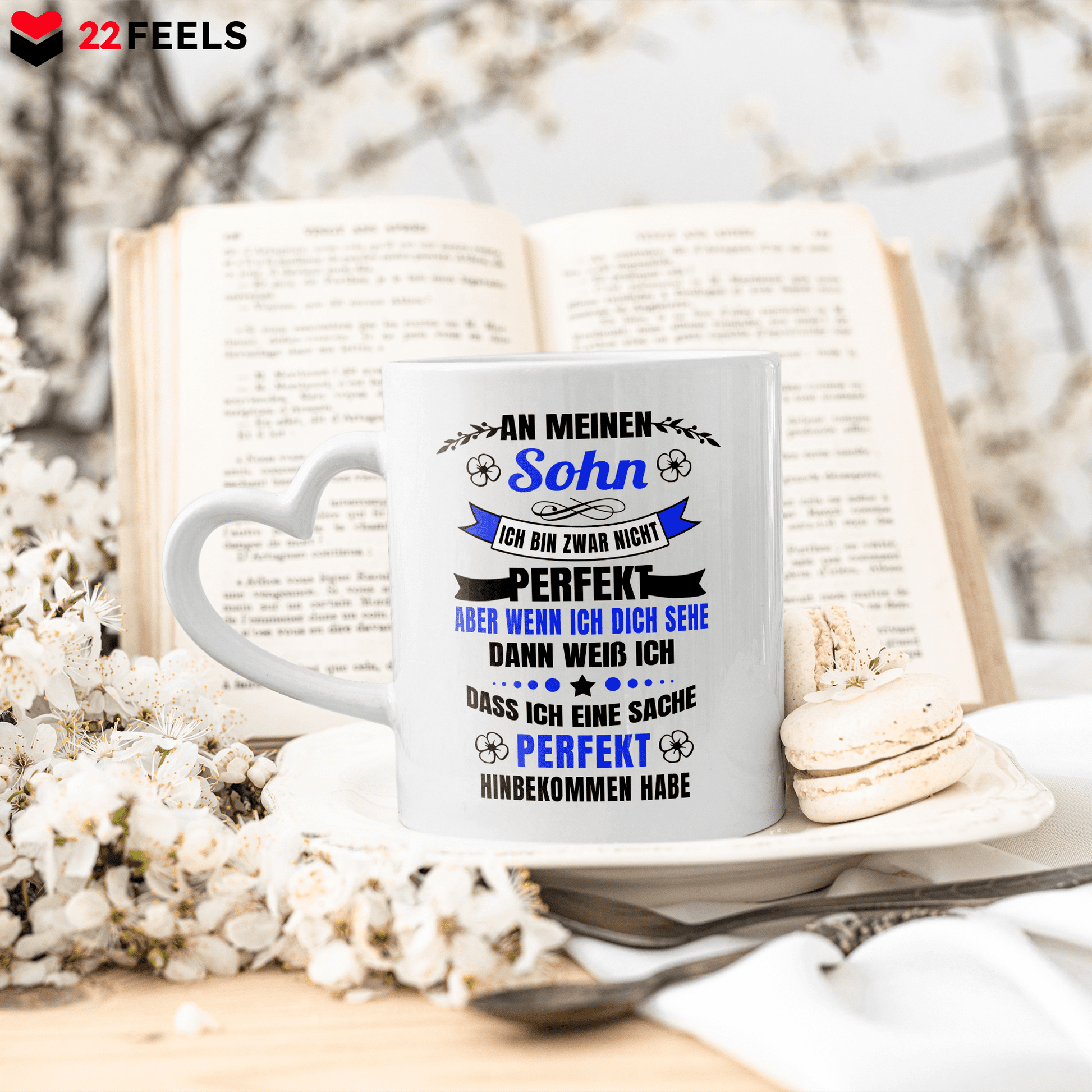 22Feels® Sohn Geschenk - Tasse mit Spruch (Herzhenkel, Weiss, 320ml)-Tasse Weiss Herzhenkel 320ml-22Feels