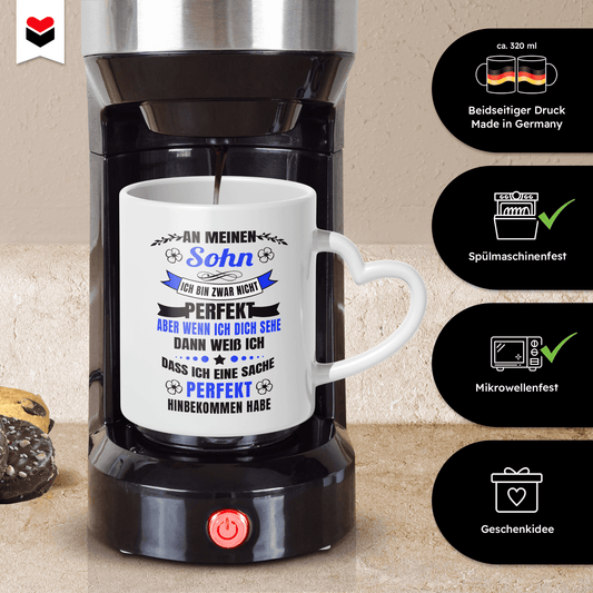 22Feels® Sohn Geschenk - Tasse mit Spruch (Herzhenkel, Weiss, 320ml)-Tasse Weiss Herzhenkel 320ml-22Feels