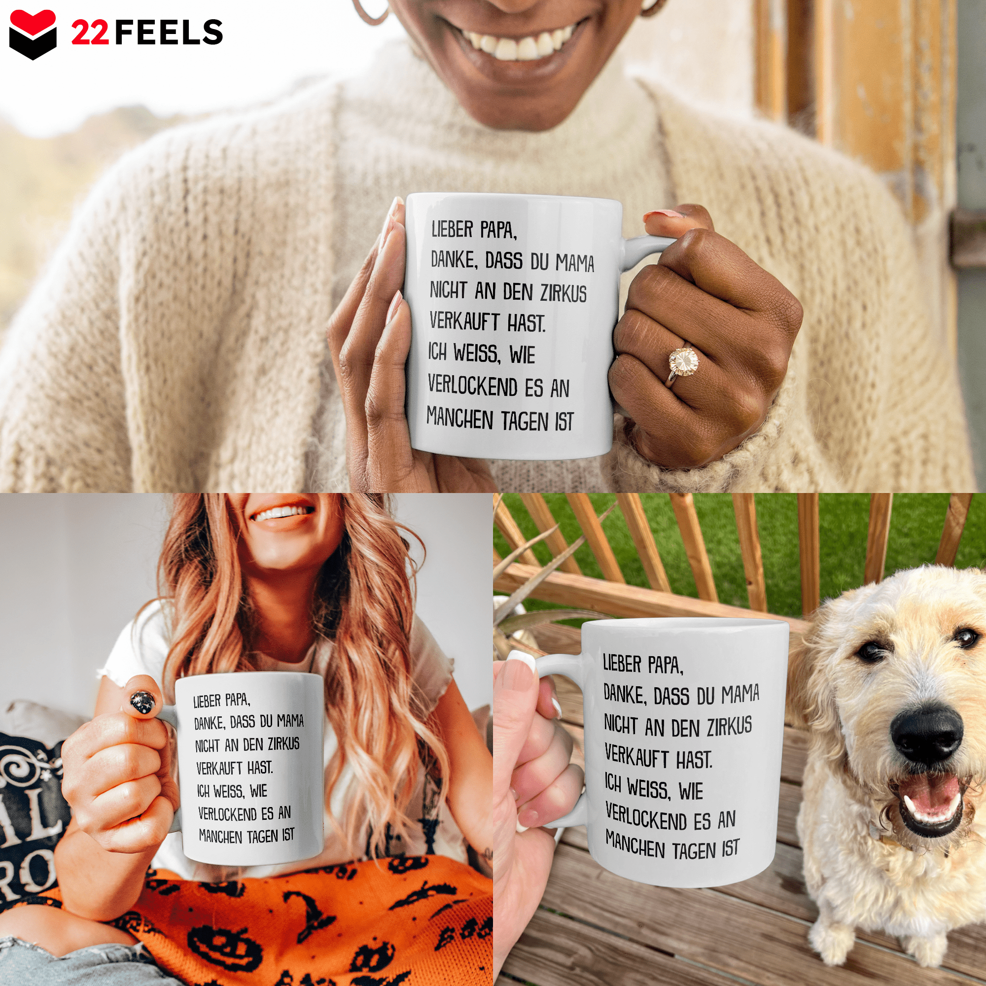 22Feels® Geschenk für Papas - Tasse mit Spruch: Zirkus Mama (Weiss, 320ml)-Weisse Tasse 320ml-22Feels