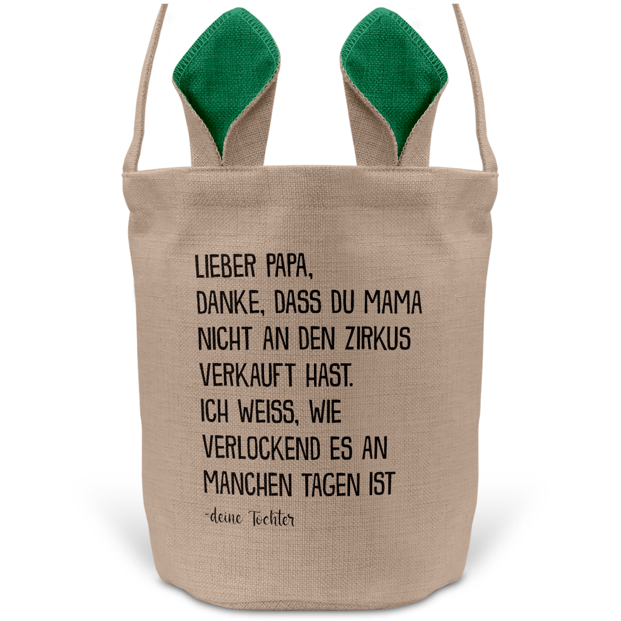22Feels® Papa Osterkorb von Tochter Vater mit Henkel Ostergeschenk Tragetasche Ostern Deko Osternest Körbchen Hasenohren (Beige/Grün)-Ostern Tragetasche-22Feels