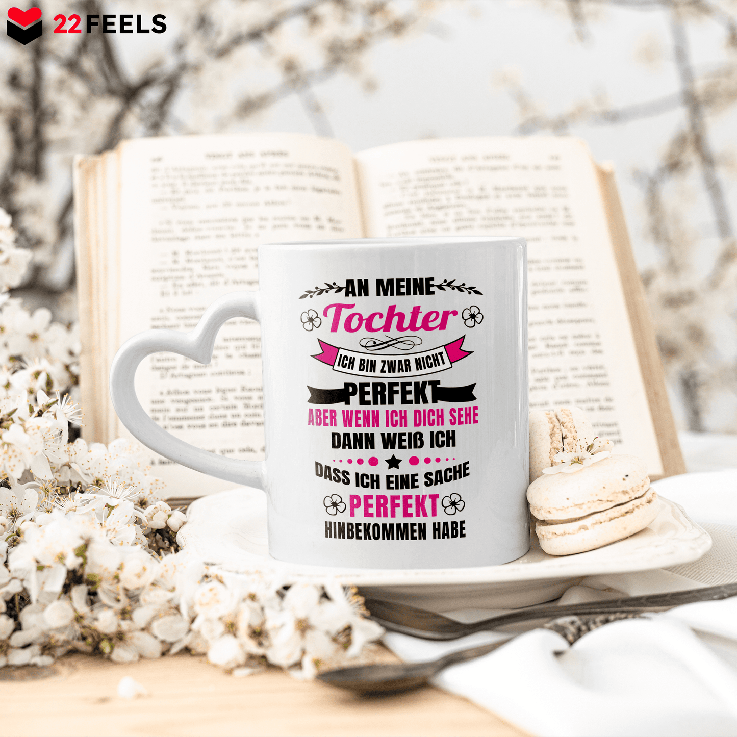 22Feels® Tochter Geschenk - Tasse mit Spruch (Herzhenkel, Weiss, 320ml)-Tasse Weiss Herzhenkel 320ml-22Feels