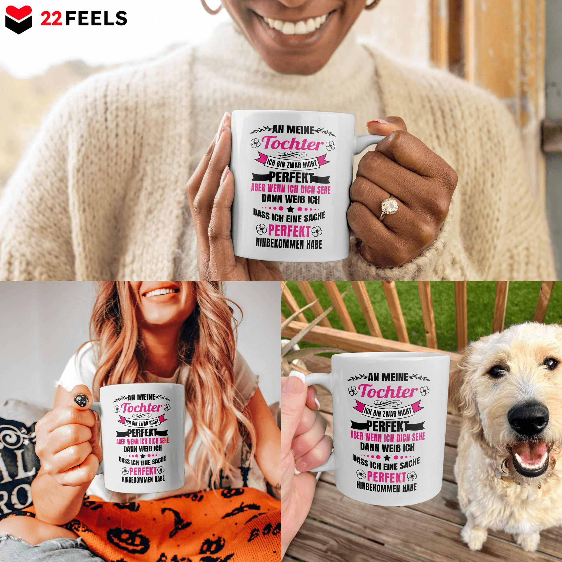22Feels® Geschenk für Töchter - Tasse mit Spruch: Ich Bin Zwar Nicht Perfekt (Weiss, 320ml)-Weisse Tasse 320ml-22Feels