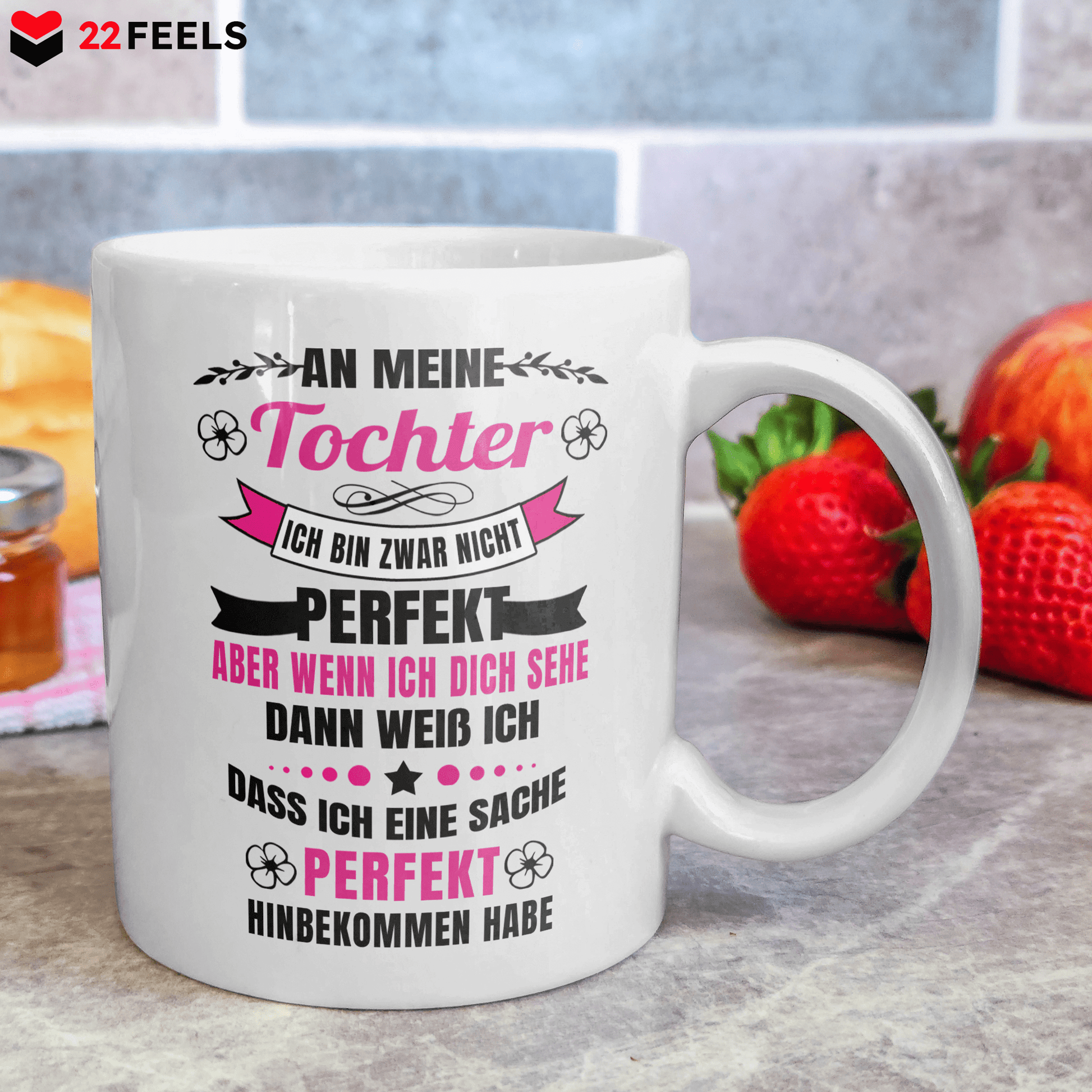 22Feels® Geschenk für Töchter - Tasse mit Spruch: Ich Bin Zwar Nicht Perfekt (Weiss, 320ml)-Weisse Tasse 320ml-22Feels