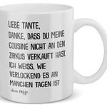 22Feels® Geschenk für Tante von Neffe - Tasse mit Spruch: Zirkus Cousine (Weiss, 320ml)-Weisse Tasse 320ml-22Feels