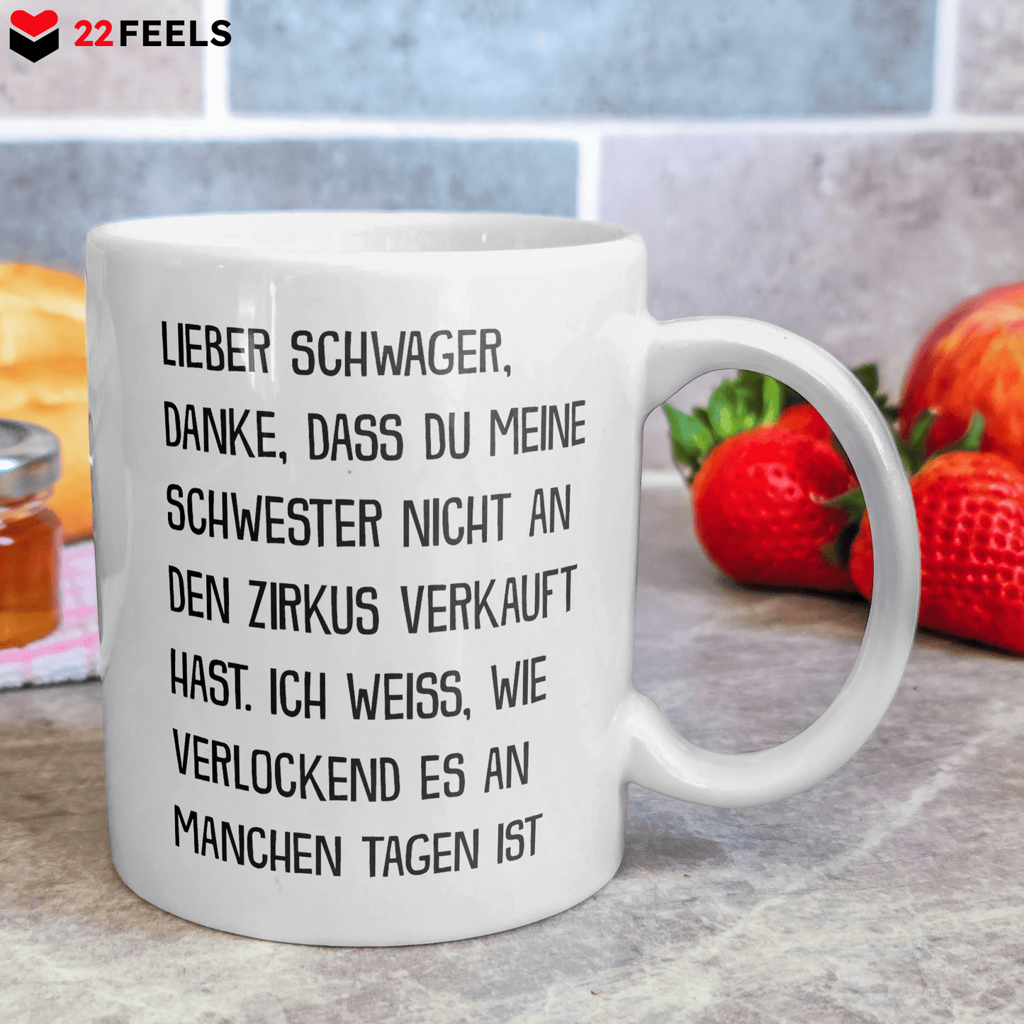 22Feels® ORIGINAL Geschenk-Tasse mit Spruch für Schwäger - Zirkus Meine Schwester (Weiss, 320ml)-Weisse Tasse 320ml-22Feels