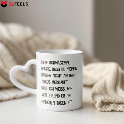 22Feels® Schwägerin Geschenk - Tasse mit Spruch (Herzhenkel, Weiss, 320ml)-Tasse Weiss Herzhenkel 320ml-22Feels