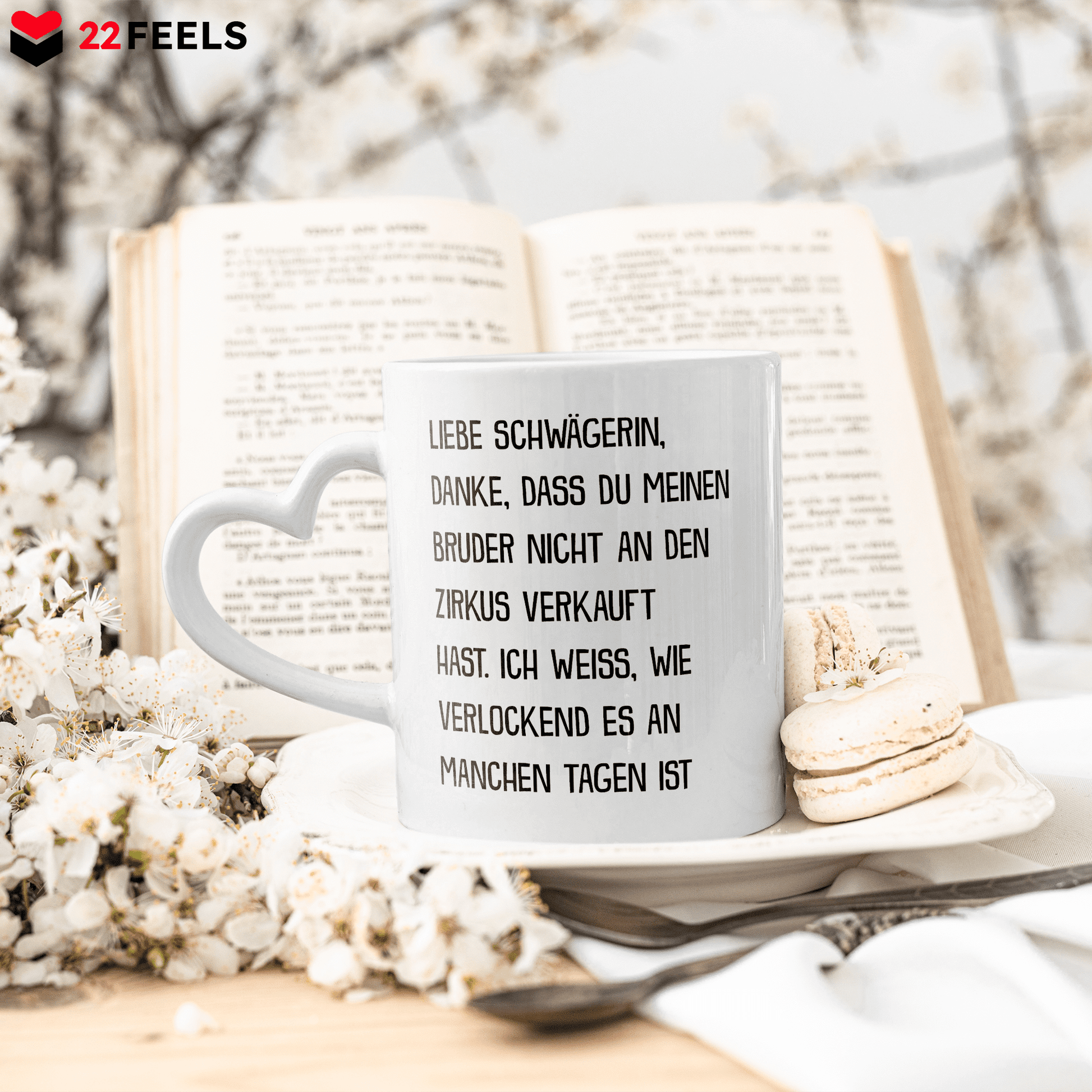 22Feels® Schwägerin Geschenk - Tasse mit Spruch (Herzhenkel, Weiss, 320ml)-Tasse Weiss Herzhenkel 320ml-22Feels