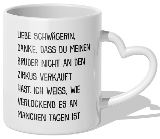 22Feels® Schwägerin Geschenk - Tasse mit Spruch (Herzhenkel, Weiss, 320ml)-Tasse Weiss Herzhenkel 320ml-22Feels