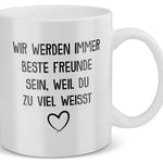 22Feels® Geschenk für Beste Freundin - Tasse mit Spruch: Du Weisst Zu Viel (Weiss, 320ml)-Weisse Tasse 320ml-22Feels