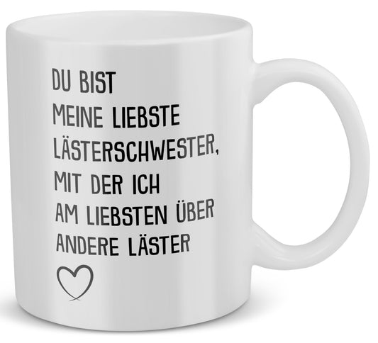 22Feels® Geschenk für Beste Freundin - Tasse mit Spruch: Lästerschwester (Weiss, 320ml)-Weisse Tasse 320ml-22Feels