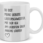 22Feels® Geschenk für Beste Freundin - Tasse mit Spruch: Lästerschwester (Weiss, 320ml)-Weisse Tasse 320ml-22Feels
