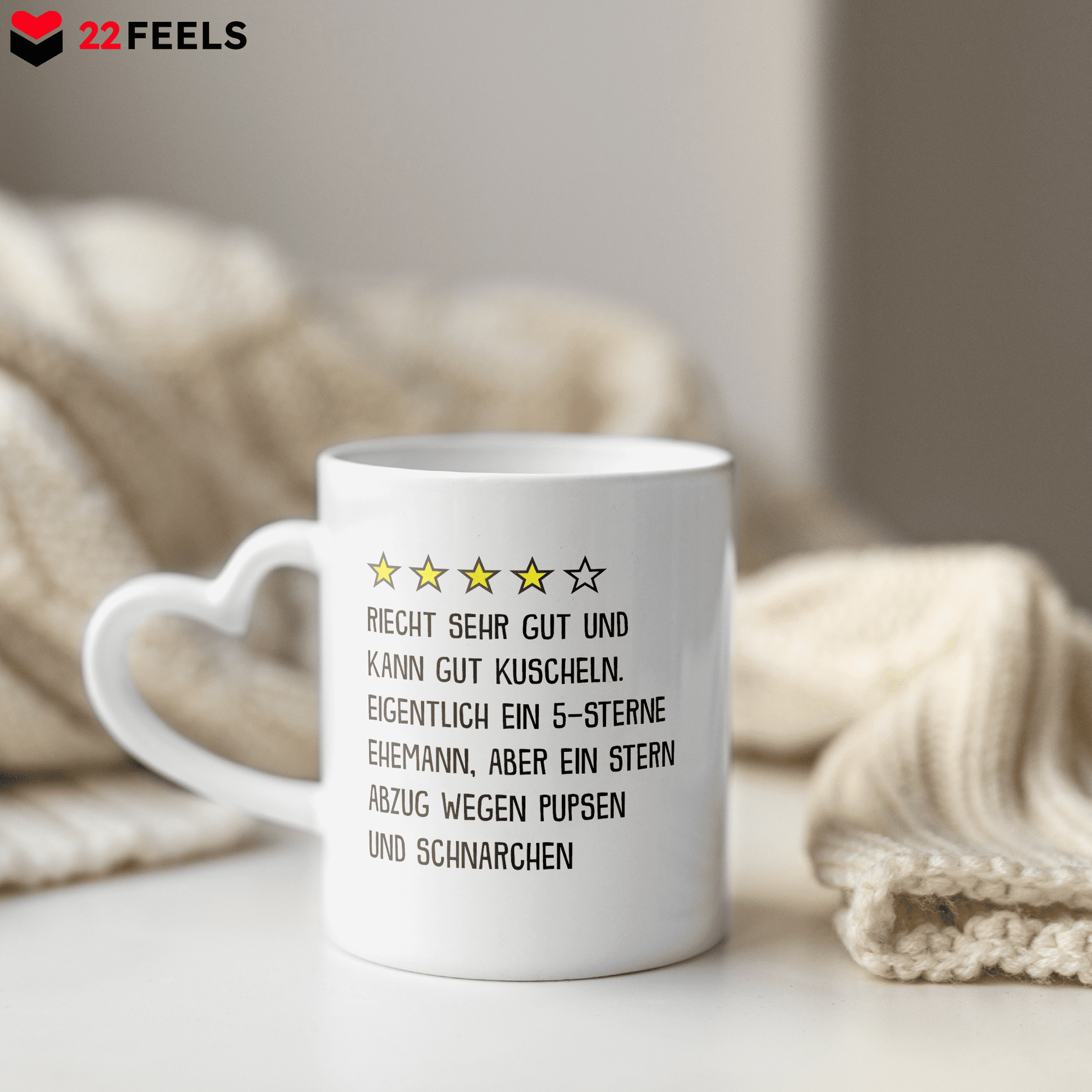22Feels® Ehemann Geschenk zum Hochzeitstag, Valentinstag etc. - Tasse mit Spruch (Herzhenkel, Weiss, 320ml)-Tasse Weiss Herzhenkel 320ml-22Feels