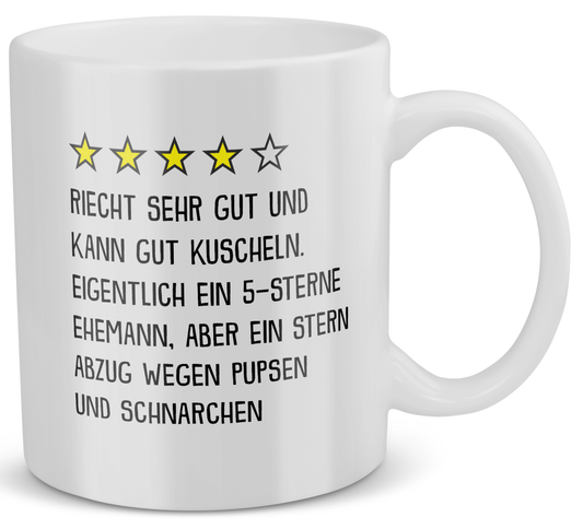 22Feels® Geschenk für Ehemänner - Tasse mit Spruch: 4 Sterne Ehemann (Weiss, 320ml)-Weisse Tasse 320ml-22Feels
