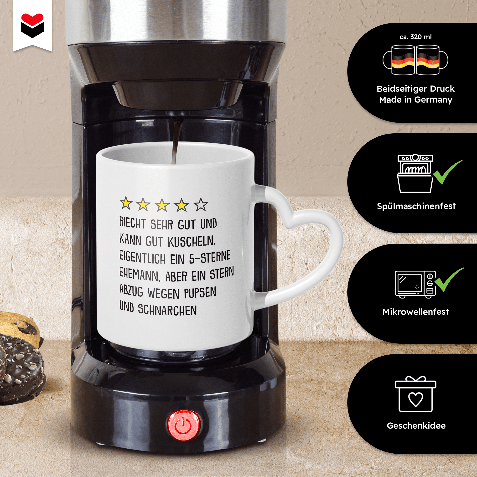 22Feels® Ehemann Geschenk zum Hochzeitstag, Valentinstag etc. - Tasse mit Spruch (Herzhenkel, Weiss, 320ml)-Tasse Weiss Herzhenkel 320ml-22Feels