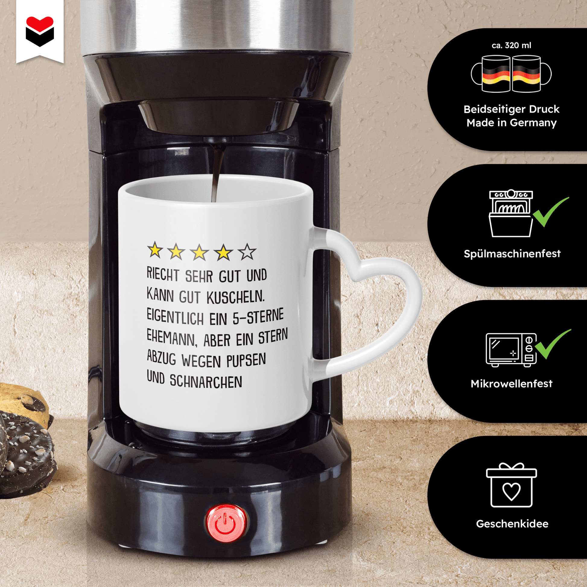 22Feels® Ehemann Geschenk zum Hochzeitstag, Valentinstag etc. - Tasse mit Spruch (Herzhenkel, Weiss, 320ml)-Tasse Weiss Herzhenkel 320ml-22Feels