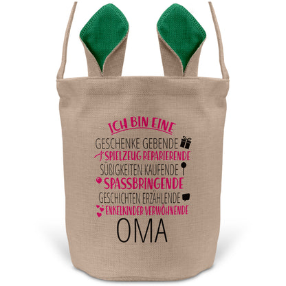 22Feels® Oma Grossmutter Osterkorb mit Henkel Ostergeschenk Tragetasche Ostern Deko Osternest Körbchen Hasenohren (Beige/Grün)-Ostern Tragetasche-22Feels