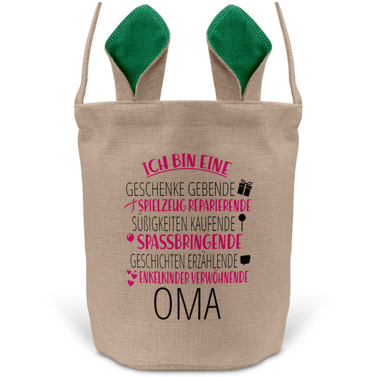 22Feels® Oma Grossmutter Osterkorb mit Henkel Ostergeschenk Tragetasche Ostern Deko Osternest Körbchen Hasenohren (Beige/Grün)-Ostern Tragetasche-22Feels