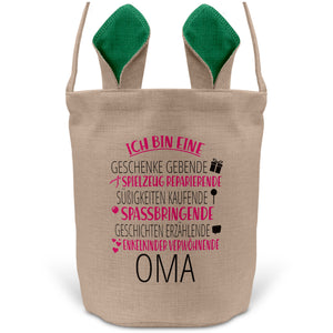 22Feels® Oma Grossmutter Osterkorb mit Henkel Ostergeschenk Tragetasche Ostern Deko Osternest Körbchen Hasenohren (Beige/Grün)-Ostern Tragetasche-22Feels
