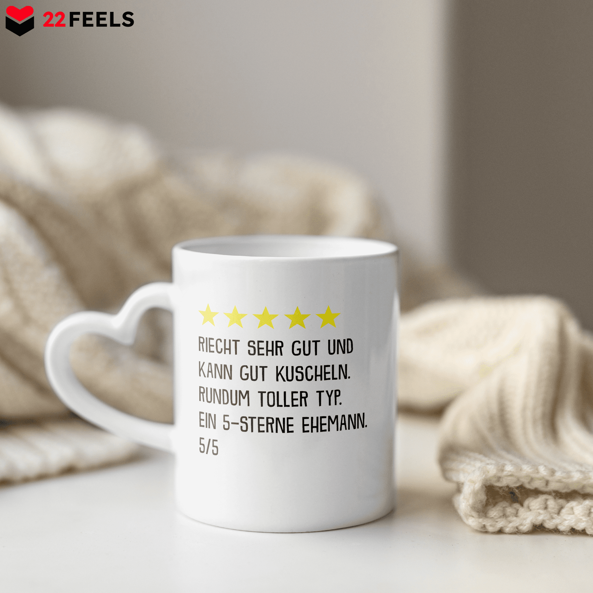 22Feels® Ehemann Geschenk zum Hochzeitstag, Valentinstag etc. - Tasse mit Spruch (Herzhenkel, Weiss, 320ml)-Tasse Weiss Herzhenkel 320ml-22Feels