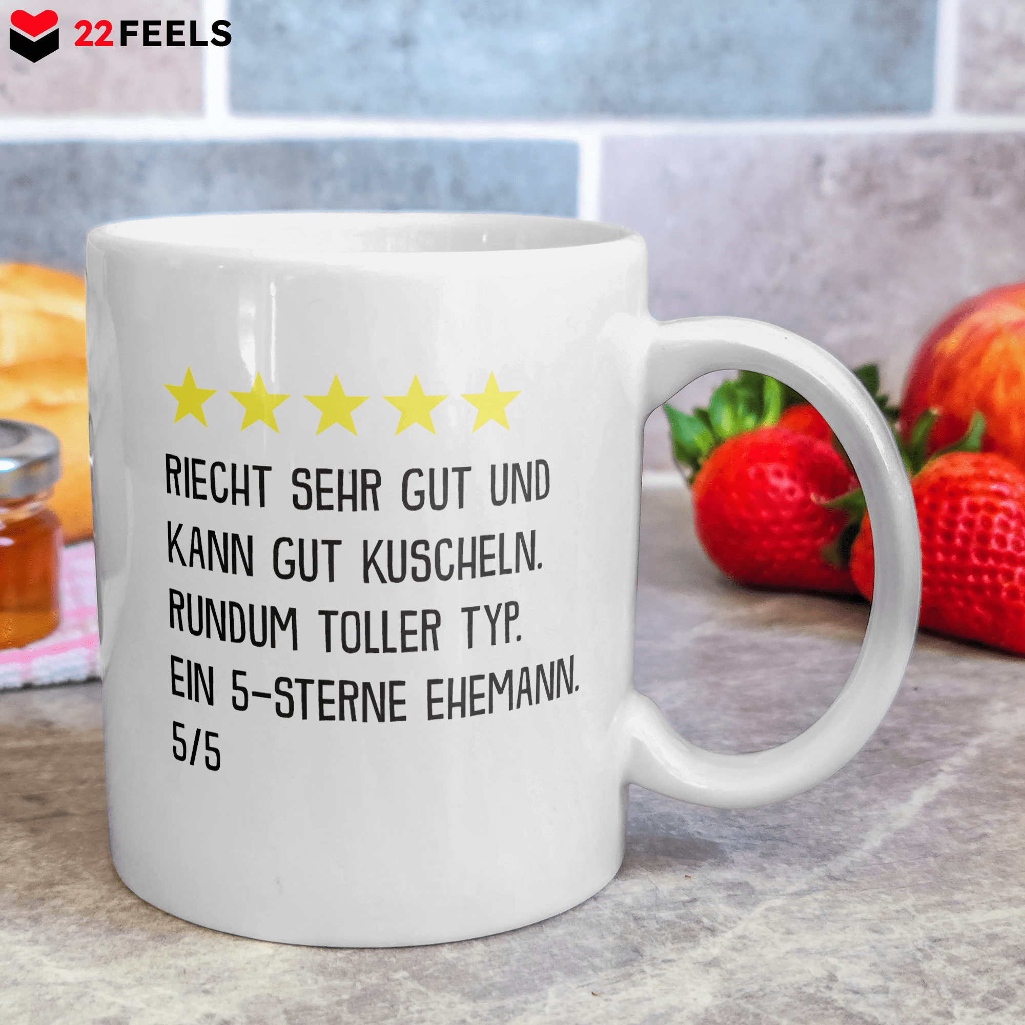22Feels® Geschenk für Ehemänner - Tasse mit Spruch: 5 Sterne Ehemann (Weiss, 320ml)-Weisse Tasse 320ml-22Feels
