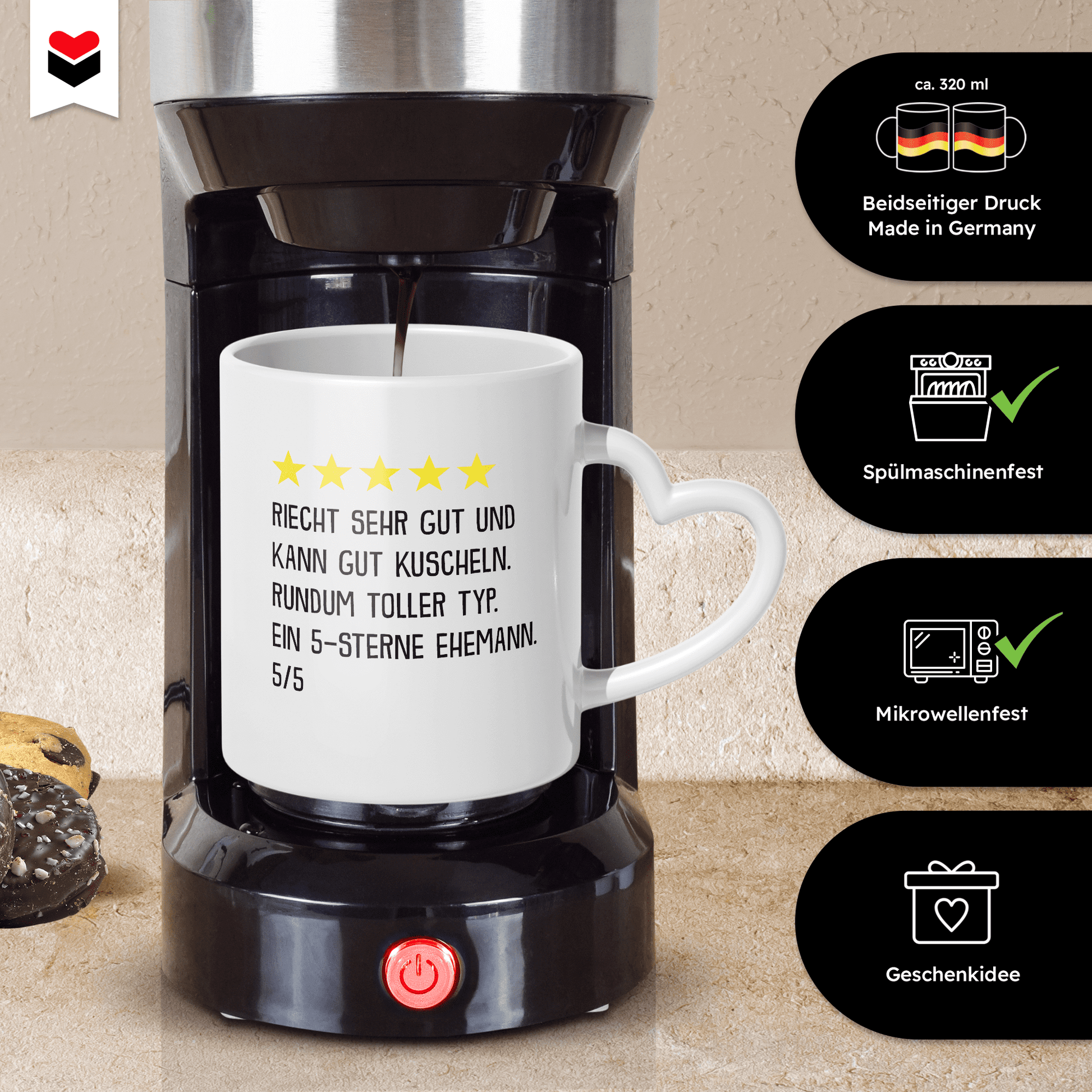 22Feels® Ehemann Geschenk zum Hochzeitstag, Valentinstag etc. - Tasse mit Spruch (Herzhenkel, Weiss, 320ml)-Tasse Weiss Herzhenkel 320ml-22Feels