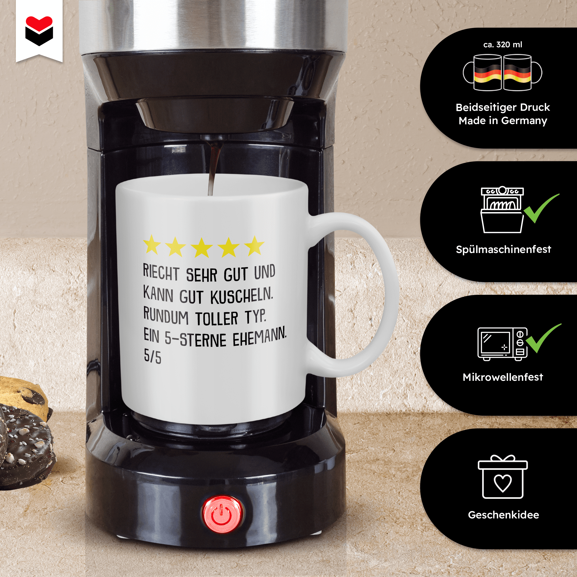 22Feels® Geschenk für Ehemänner - Tasse mit Spruch: 5 Sterne Ehemann (Weiss, 320ml)-Weisse Tasse 320ml-22Feels