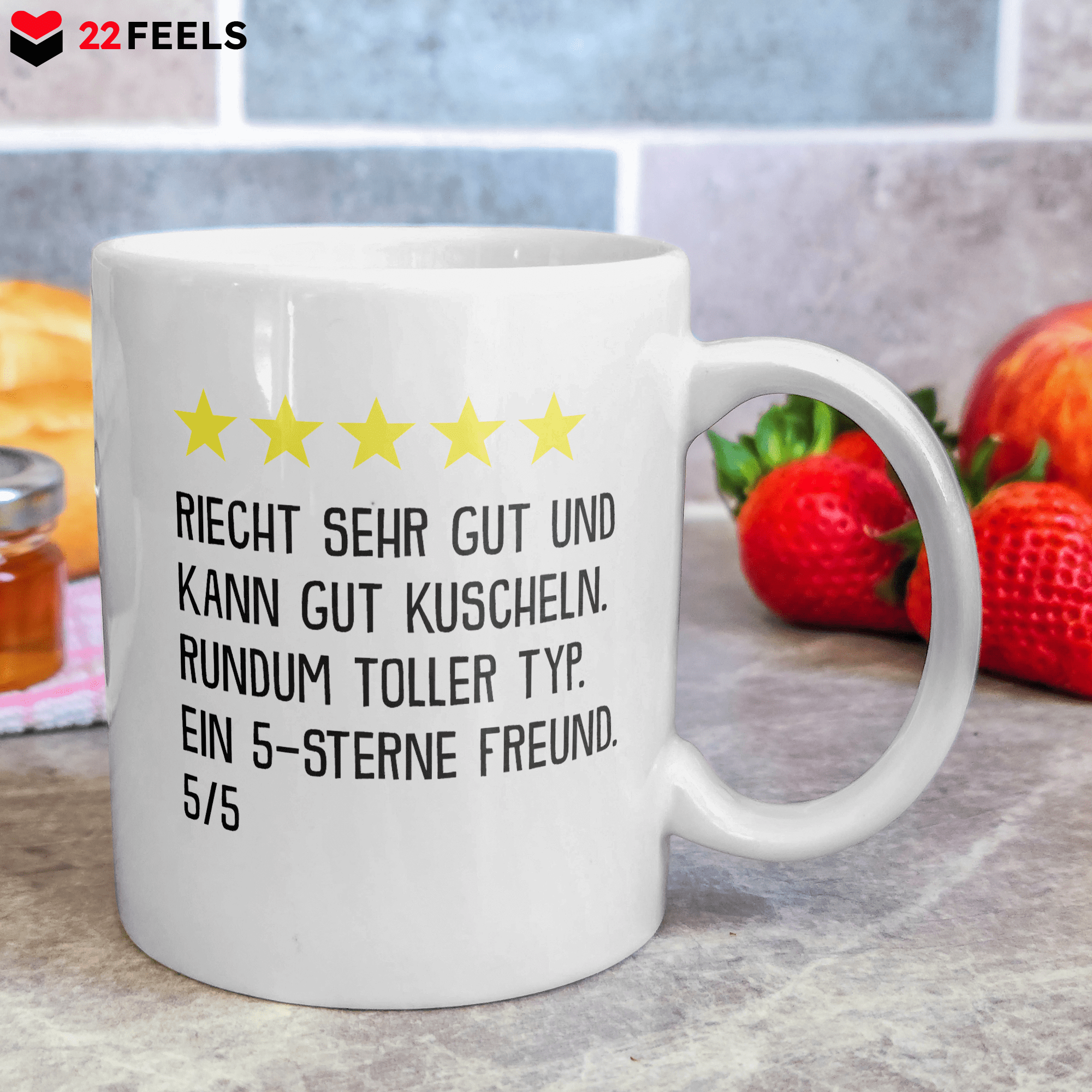 22Feels® Geschenk für Freunde - Tasse mit Spruch: 5 Sterne Freund (Weiss, 320ml)-Weisse Tasse 320ml-22Feels