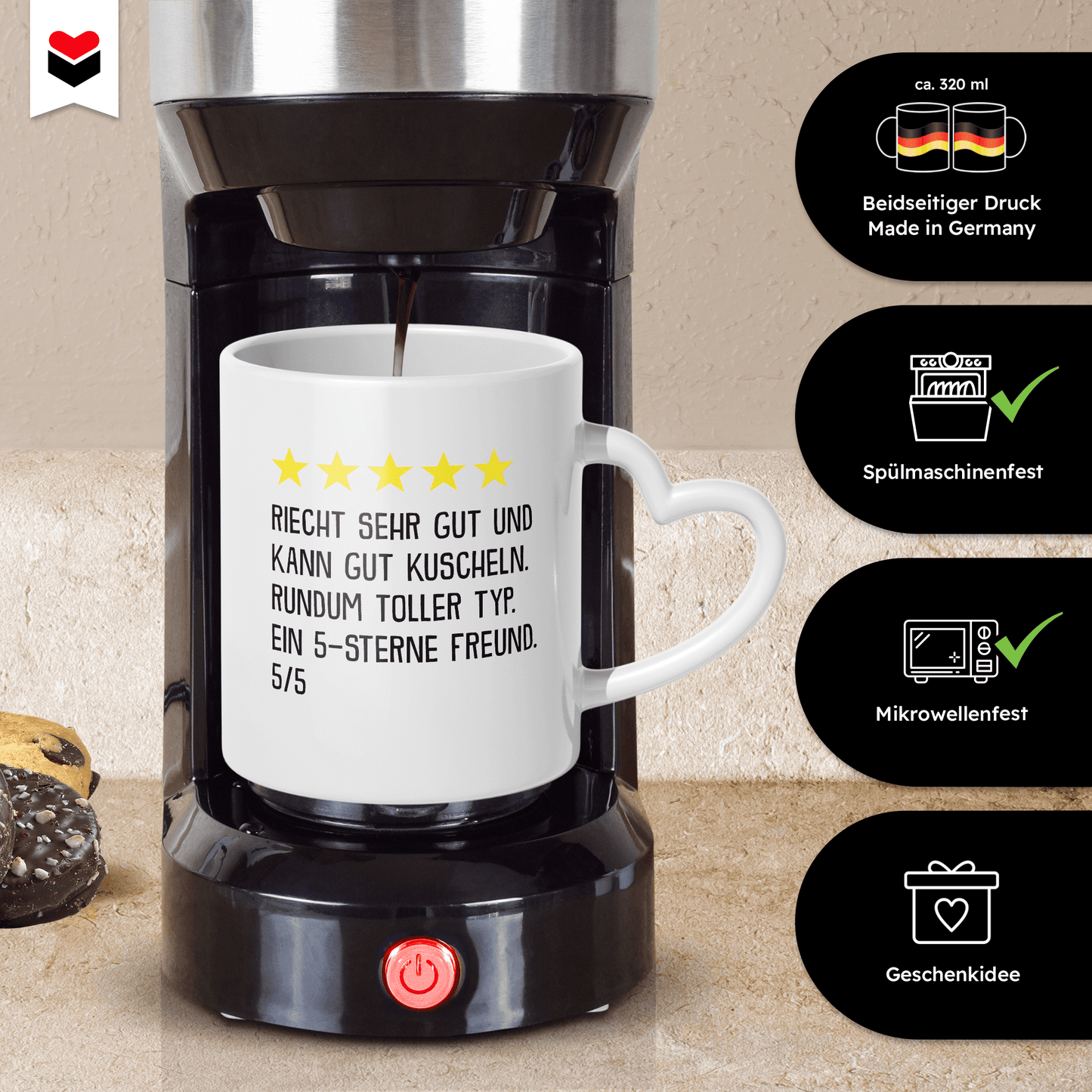 22Feels® Freund Geschenk zum Jahrestag, Valentinstag etc. - Tasse mit Spruch (Herzhenkel, Weiss, 320ml)-Tasse Weiss Herzhenkel 320ml-22Feels
